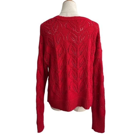 Anthropologie Red Pointelle Open Weave Knit Long Sleeve Sweater Size Medium - Picture 3 of 7